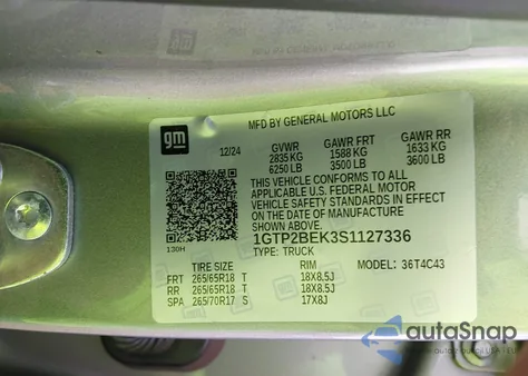 2025 GMC Canyon 4Wd Elevation из США, поврежденный, VIN 1GTP2BEK3S1127336